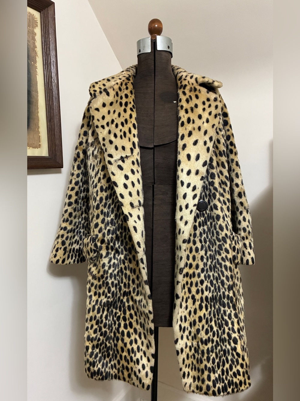 Vintage Cheetah Spotted Faux Fur Coat